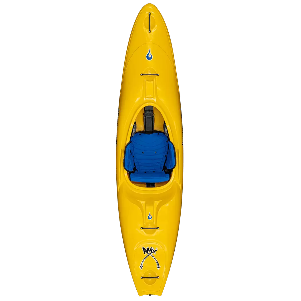 Featuring the RMX creek boat, liquid logic, remix, river runner kayak manufactured by LiquidLogic shown here from a third angle.