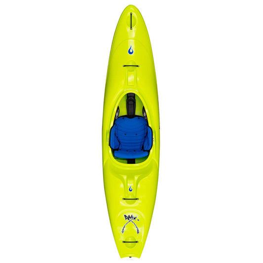 Featuring the RMX creek boat, liquid logic, remix, river runner kayak manufactured by LiquidLogic shown here from one angle.