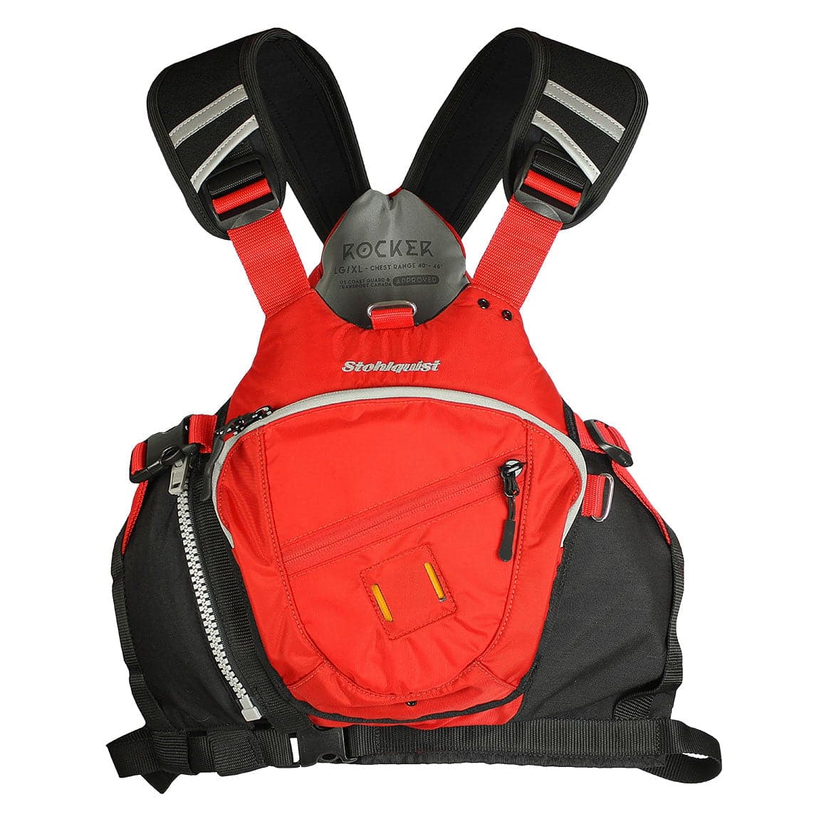 Featuring the Rocker PFD gift for kayaker, gift for rafter, men's pfd manufactured by Stohlquist shown here from a second angle.