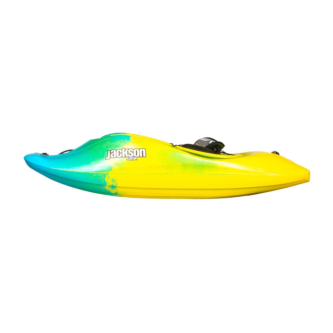 Featuring the RockStar V freestyle kayak, new, play boat manufactured by Jackson Kayak shown here from a sixth angle.