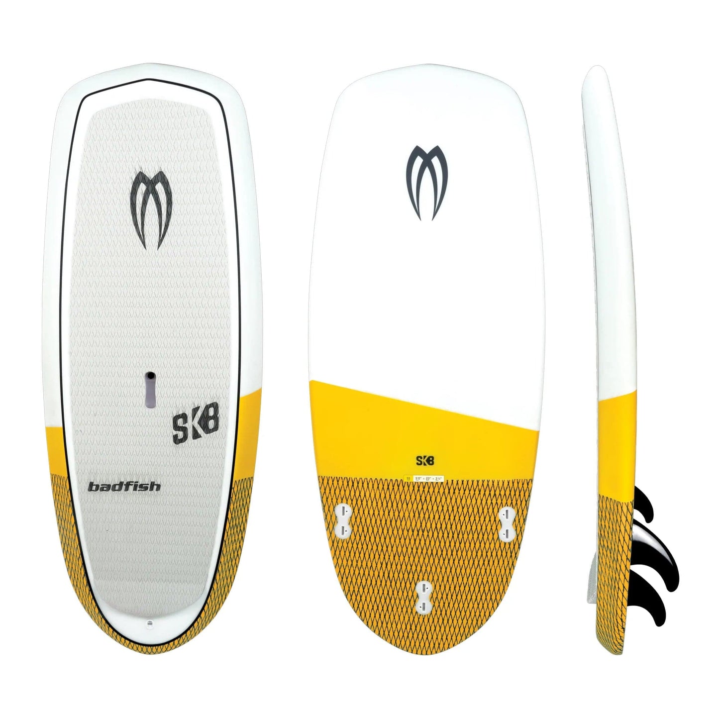 Featuring the SK8 and SK8 HV whitewater sup manufactured by Badfish shown here from a fourth angle.
