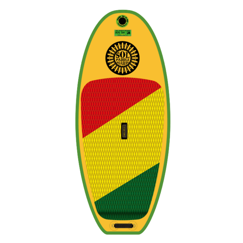 Featuring the SOLjah whitewater sup manufactured by SOL shown here from one angle.