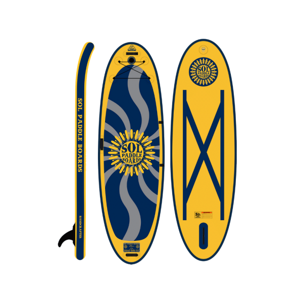 Featuring the SOLshiva inflatable sup, yoga sup manufactured by SOL shown here from a second angle.