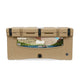 The tan Canyon Coolers' Prospector 103 Raft Cooler features a striking mountain landscape design and is bear-resistant, perfect for adventurous outings.