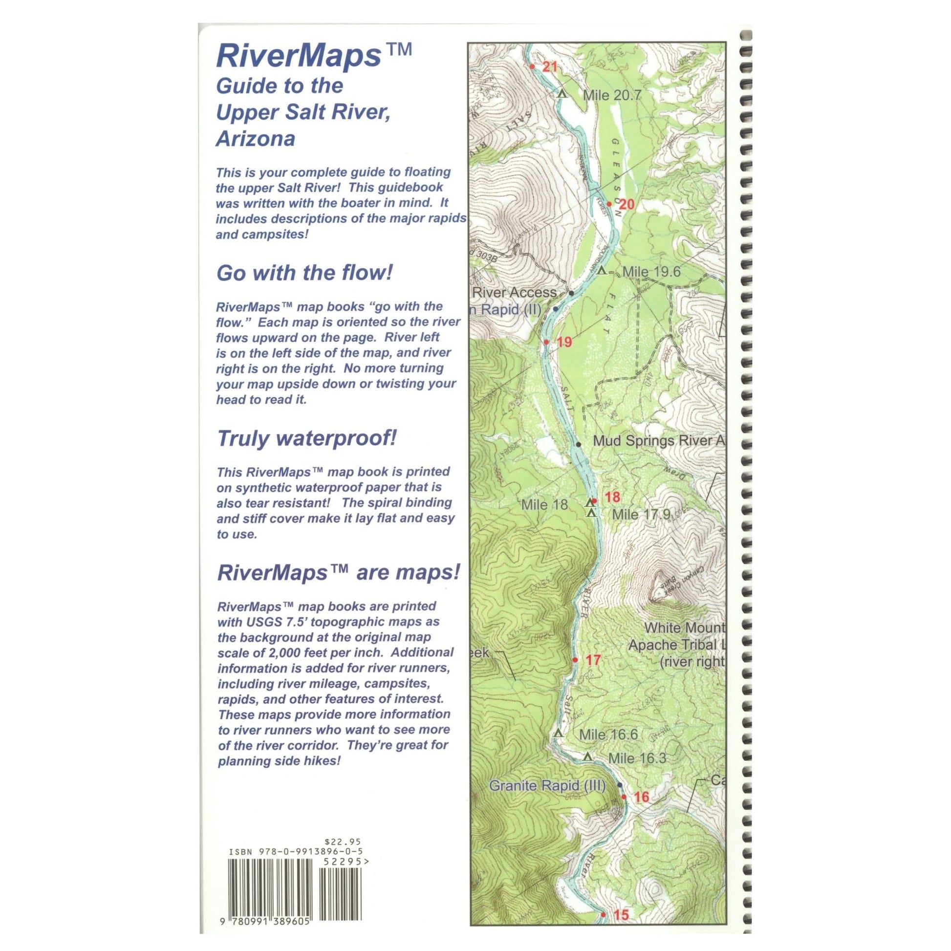 Featuring the Salt River Guide Book guide book manufactured by Rivermaps shown here from a second angle.