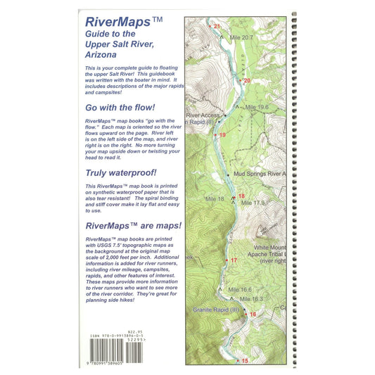 Featuring the Salt River Guide Book guide book manufactured by Rivermaps shown here from a second angle.