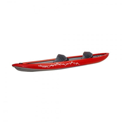 Featuring the Tributary Sawtooth Flatwater IK ducky, inflatable kayak, tandem / 2 person rec kayak manufactured by AIRE shown here from one angle.