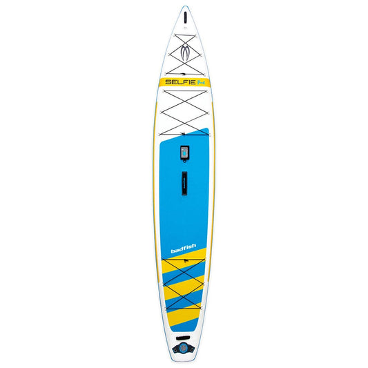 Featuring the Selfie 14 Package inflatable sup manufactured by Badfish shown here from one angle.