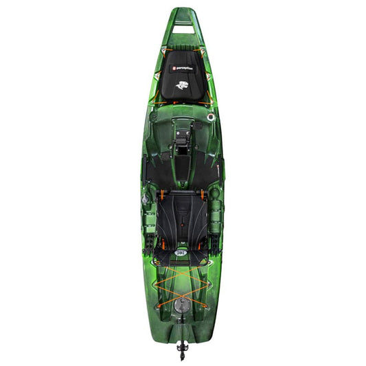 Featuring the Showdown 11.5 fishing kayak, pedal drive kayak manufactured by Perception shown here from one angle.