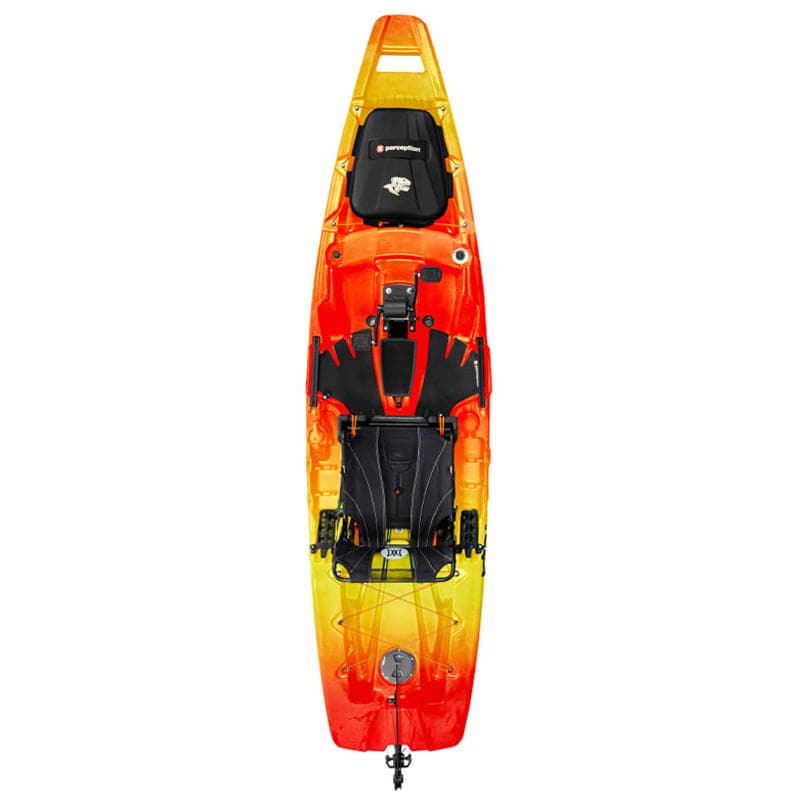 Featuring the Showdown 11.5 fishing kayak, pedal drive kayak manufactured by Perception shown here from a third angle.