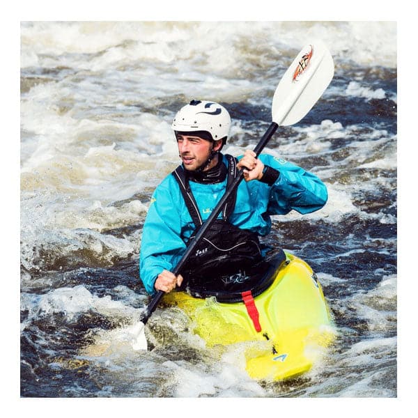 Featuring the Shred 4-Piece Paddle breakdown paddle, carbon fiber whitewater paddle, entry level whitewater paddle, fiberglass whitewater paddle, hand paddle, ik paddle, pack raft paddle, travel paddle manufactured by AquaBound shown here from a seventh angle.