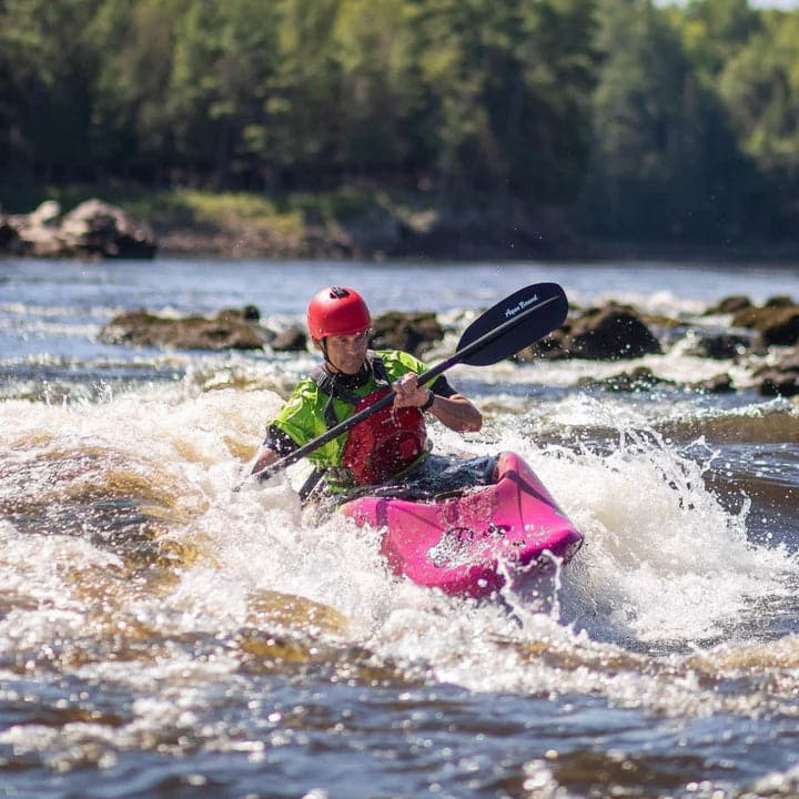 Featuring the Shred Kayak Paddle carbon fiber whitewater paddle, entry level whitewater paddle, fiberglass whitewater paddle manufactured by AquaBound shown here from a tenth angle.