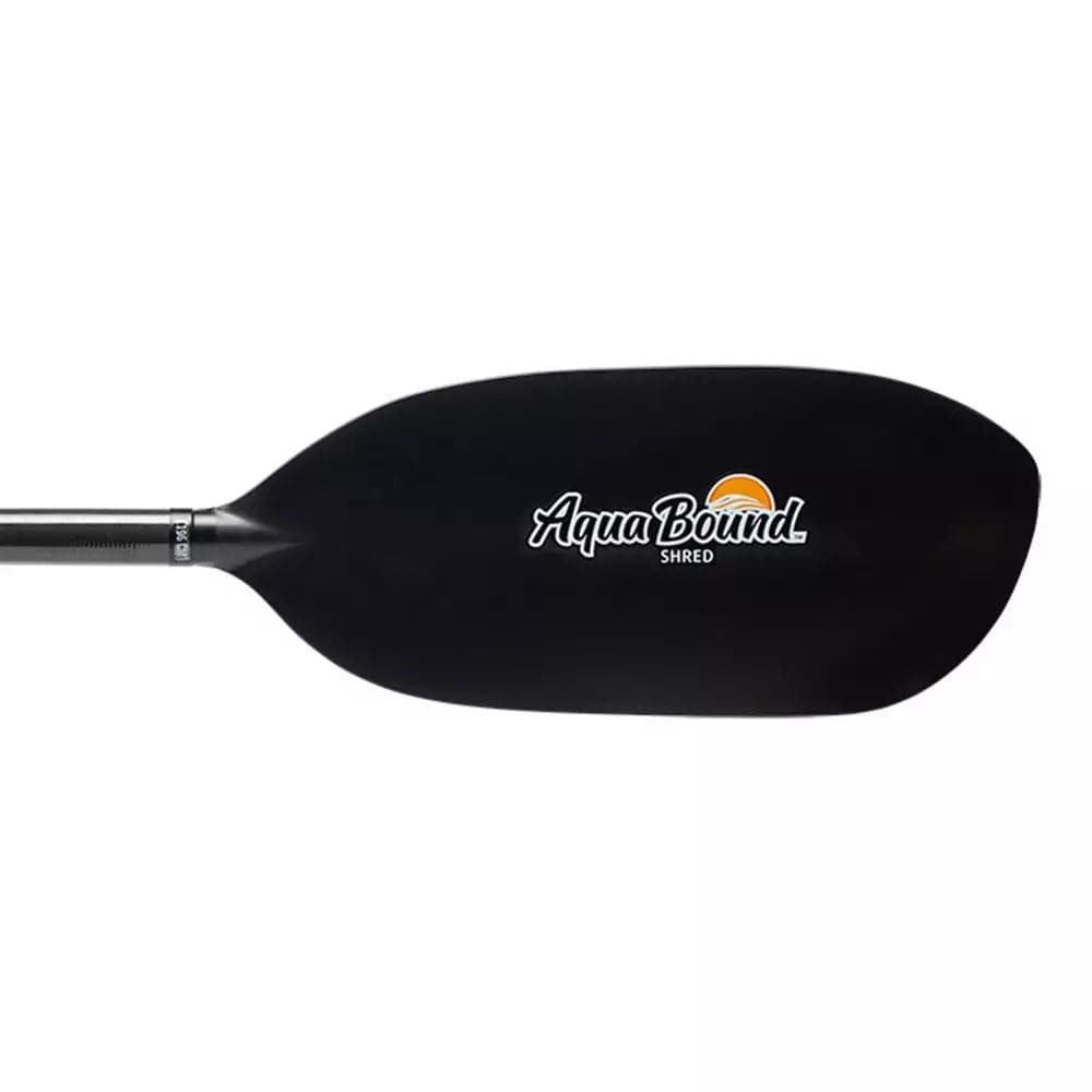 Featuring the Shred 4-Piece Paddle breakdown paddle, carbon fiber whitewater paddle, entry level whitewater paddle, fiberglass whitewater paddle, hand paddle, ik paddle, pack raft paddle, travel paddle manufactured by AquaBound shown here from a fifth angle.