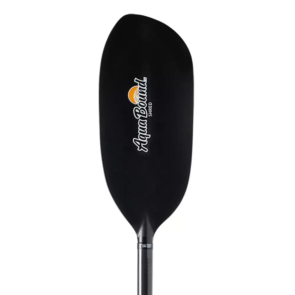Featuring the Shred Kayak Paddle carbon fiber whitewater paddle, entry level whitewater paddle, fiberglass whitewater paddle manufactured by AquaBound shown here from one angle.