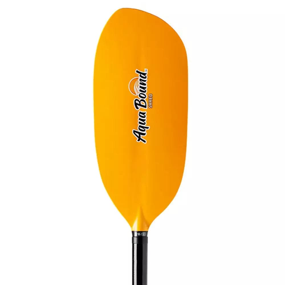 Featuring the Shred Kayak Paddle carbon fiber whitewater paddle, entry level whitewater paddle, fiberglass whitewater paddle manufactured by AquaBound shown here from a third angle.