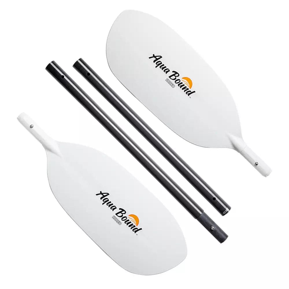 Featuring the Shred 4-Piece Paddle breakdown paddle, carbon fiber whitewater paddle, entry level whitewater paddle, fiberglass whitewater paddle, hand paddle, ik paddle, pack raft paddle, travel paddle manufactured by AquaBound shown here from a second angle.