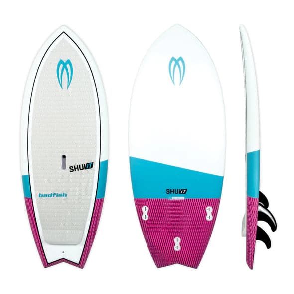 Featuring the Shuvit river surfing, whitewater sup manufactured by Badfish shown here from a second angle.