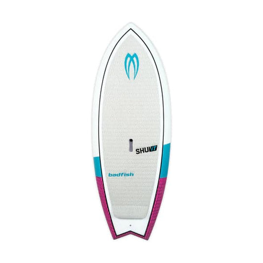 Featuring the Shuvit river surfing, whitewater sup manufactured by Badfish shown here from one angle.