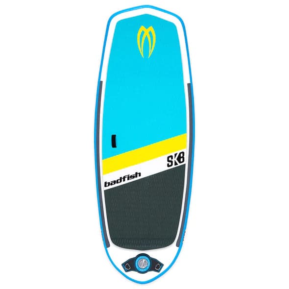 Featuring the iSK8 Wiki river surfing, whitewater sup manufactured by Badfish shown here from one angle.