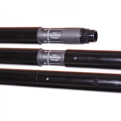 The Werner Paddles Tybee FG Kayak Paddle has three black telescopic poles with adjustable, labeled sections, fiberglass-reinforced nylon blades, and a Smart View Adjustable ferrule for precision.