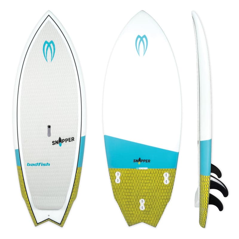 Featuring the Snapper river surfing, whitewater sup manufactured by Badfish shown here from a second angle.