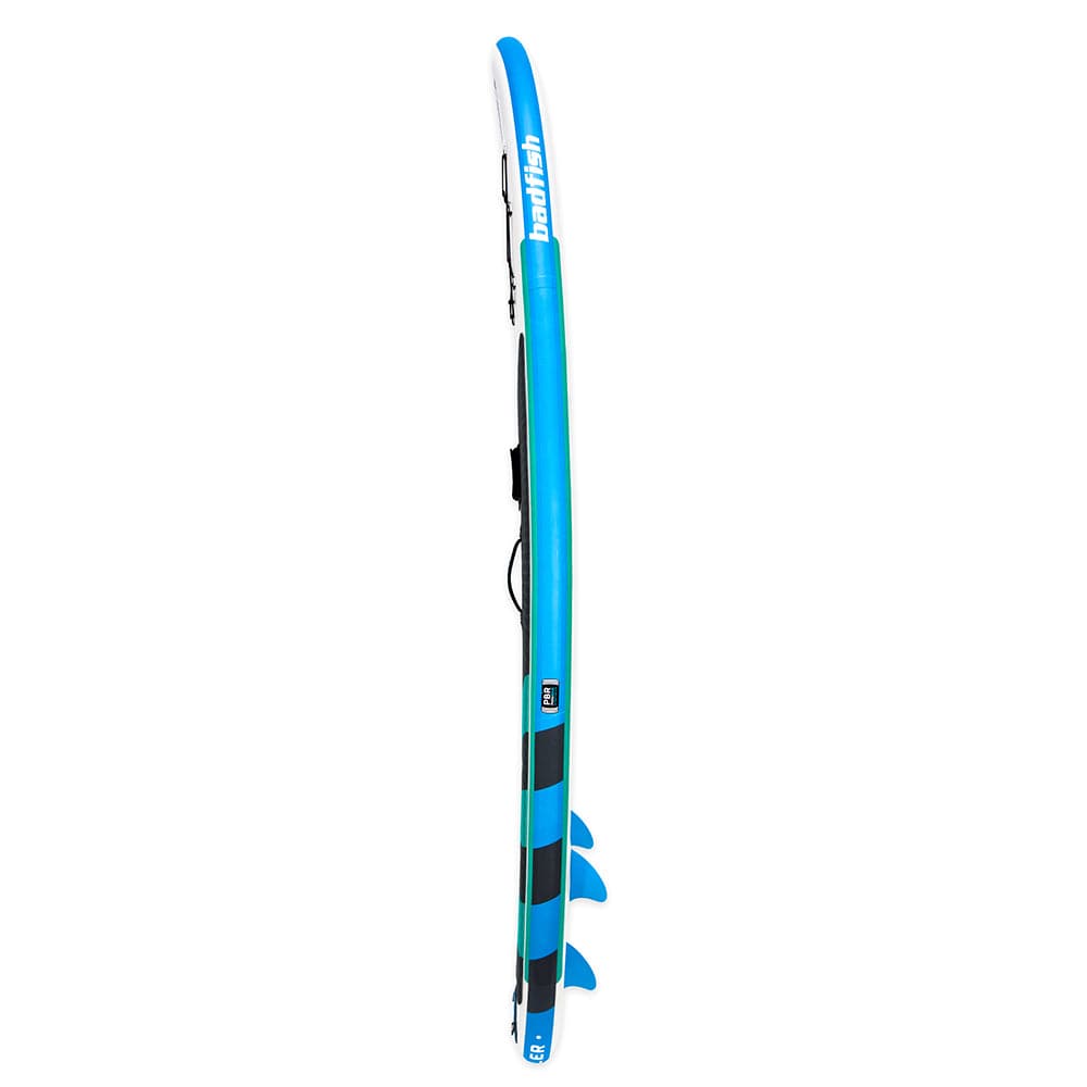 Featuring the Surf Traveler inflatable sup, ocean surf manufactured by Badfish shown here from a second angle.