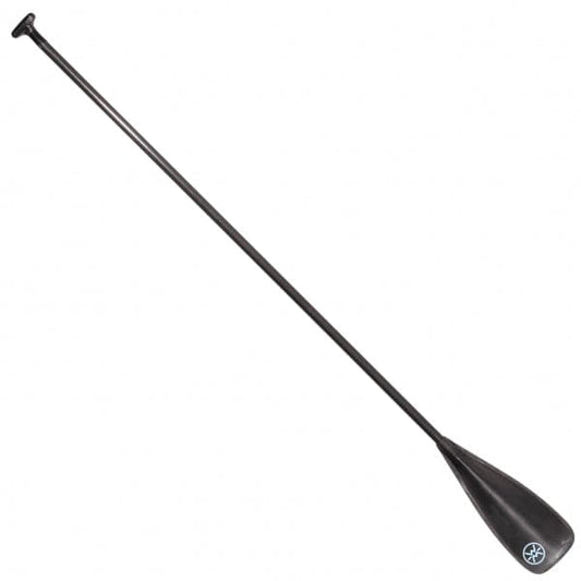 The Trance 85 - Solid Shaft SUP Paddle by Werner Paddles is a lightweight black carbon fiber paddle with a T-shaped handle and wide blade, ideal for stand-up paddleboarding.