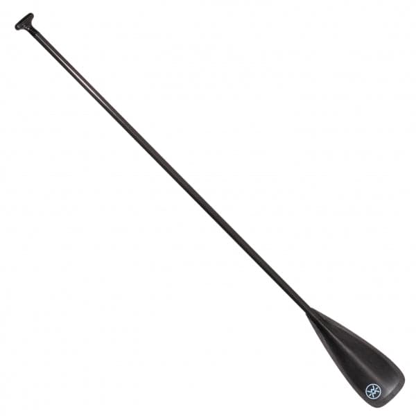 The Trance 95 - Solid Shaft SUP Paddle by Werner Paddles is a sleek black carbon fiber paddle, designed with a T-shaped handle and a wide, flat blade for optimal performance on the water.