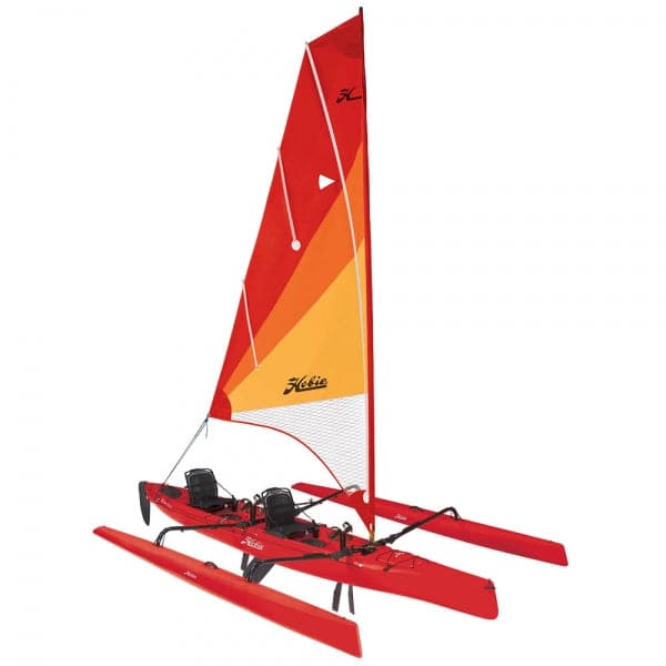 Featuring the Adventure Island Tandem pedal drive kayak manufactured by Hobie shown here from one angle.