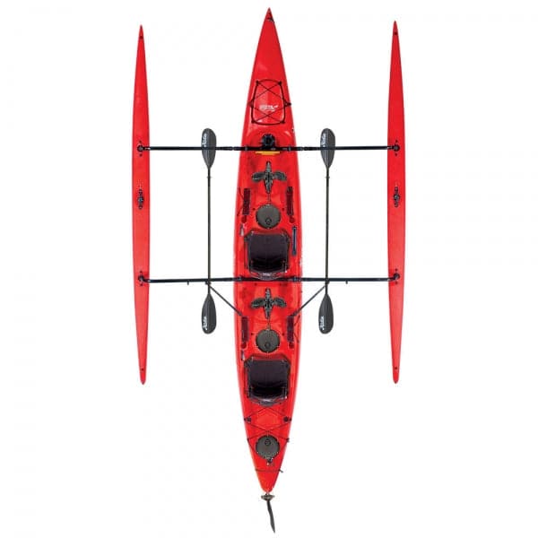 Featuring the Adventure Island Tandem pedal drive kayak manufactured by Hobie shown here from a third angle.