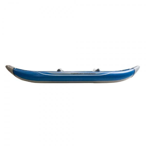 Featuring the Tributary Tomcat Tandem Inflatable Kayak ducky, inflatable kayak manufactured by AIRE shown here from a third angle.