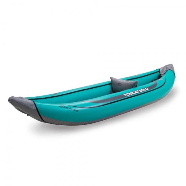 Featuring the Tributary Tomcat Solo Inflatable Kayak ducky, gift for kayaker, inflatable kayak manufactured by AIRE shown here from a sixth angle.
