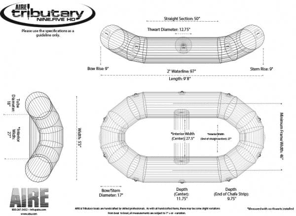Featuring the Tributary HD 9.5 Self Bailing Raft raft manufactured by AIRE shown here from a third angle.