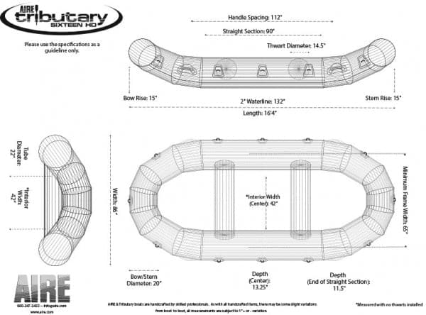 Featuring the Tributary HD 16 Self Bailing Raft raft manufactured by AIRE shown here from a third angle.