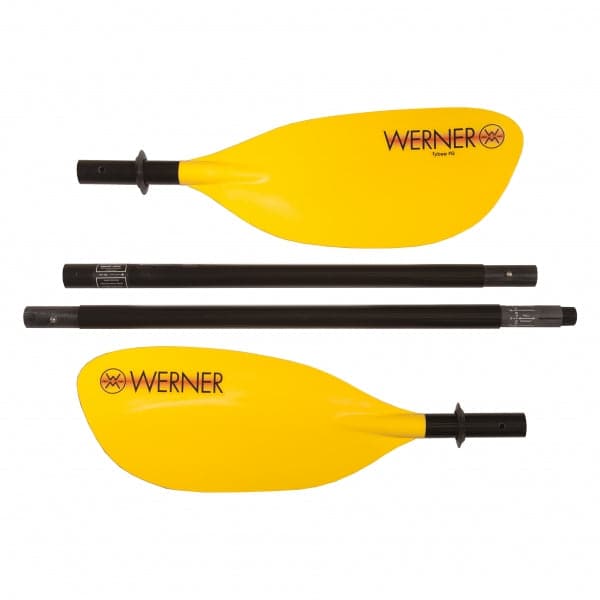 Featuring the Tybee 4-Piece Paddle breakdown paddle, fishing kayak paddle, fishing paddle, hand paddle, ik paddle, pack raft paddle, touring / rec paddle manufactured by Werner shown here from a sixth angle.