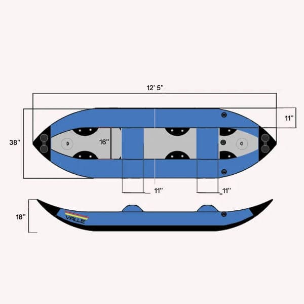 Featuring the Valle Dually Ducky Tandem ducky, inflatable kayak manufactured by Valle shown here from a second angle.