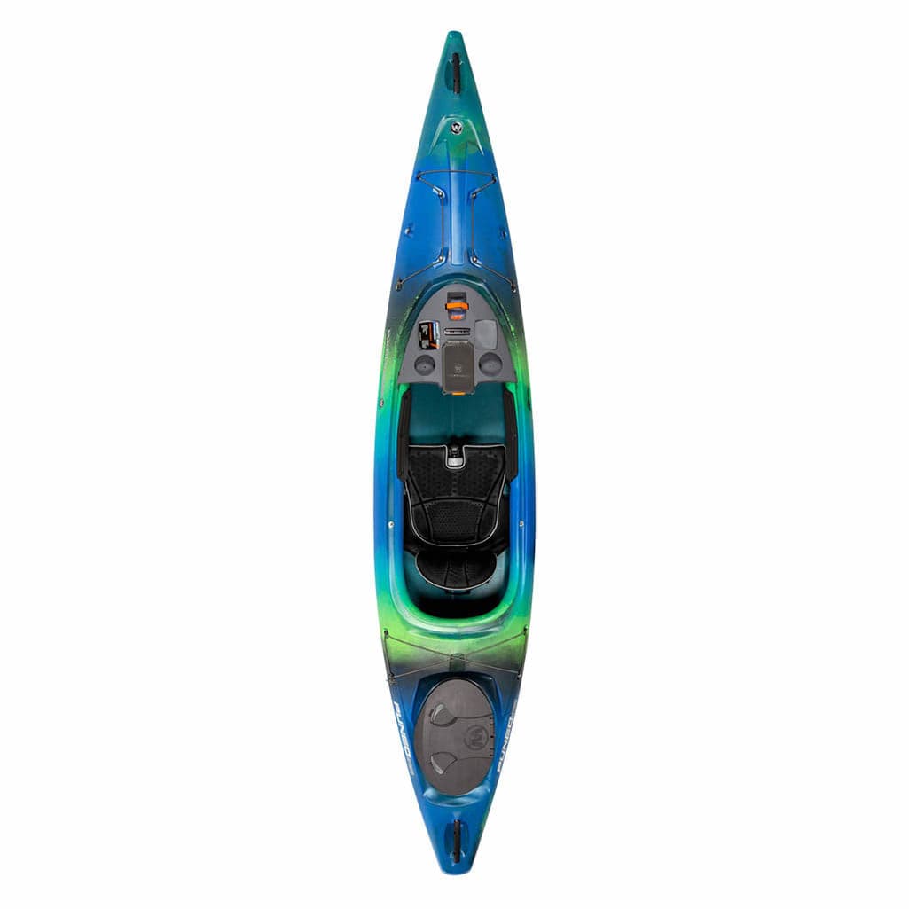 Featuring the Pungo 105, 120 & 125 fishing kayak, sit-inside rec / touring kayak manufactured by Wilderness Systems shown here from an eighth angle.