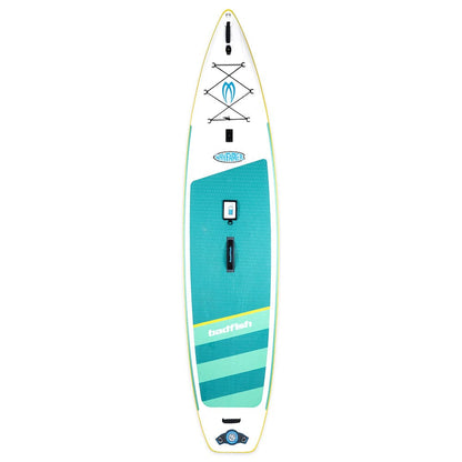 Featuring the Wayfarer Package inflatable sup manufactured by Badfish shown here from one angle.