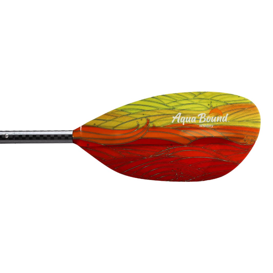 Featuring the Whiskey 4-Piece Paddle breakdown paddle, fishing kayak paddle, fishing paddle, hand paddle, ik paddle, pack raft paddle, touring / rec paddle manufactured by AquaBound shown here from an eighth angle.
