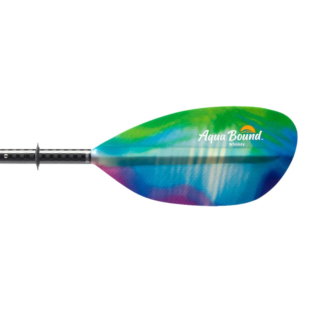 Featuring the Whiskey 4-Piece Paddle breakdown paddle, fishing kayak paddle, fishing paddle, hand paddle, ik paddle, pack raft paddle, touring / rec paddle manufactured by AquaBound shown here from a seventh angle.
