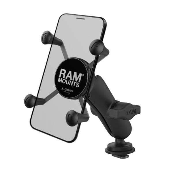 Featuring the X-Grip Phone Mount fishing accessory manufactured by RAM shown here from one angle.