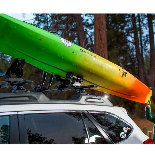 Featuring the Deckhand Kayak Saddles bike mount, fishing accessory, rec kayak accessory, snow mount, tour kayak accessory, transport, water mount manufactured by Yakima shown here from an eighth angle.