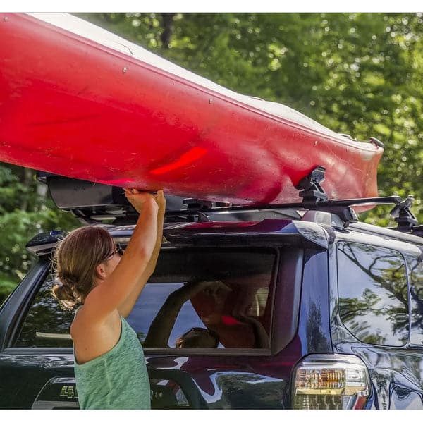 Featuring the SweetRoller Kayak Saddle bike mount, fishing accessory, rec kayak accessory, snow mount, tour kayak accessory, transport, water mount manufactured by Yakima shown here from an eighth angle.