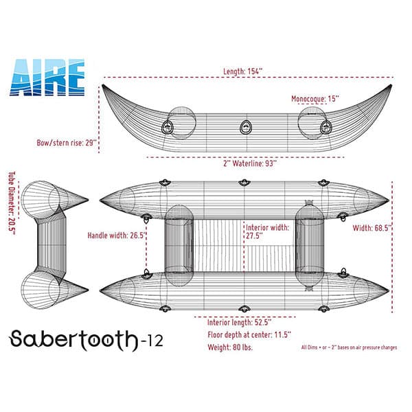 Featuring the Sabertooth 12' Paddle Cat cataraft manufactured by AIRE shown here from a fifth angle.