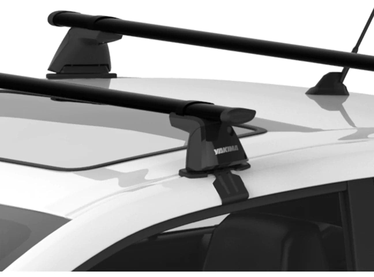 Featuring the Baseline Towers roof rack manufactured by Yakima shown here from one angle.