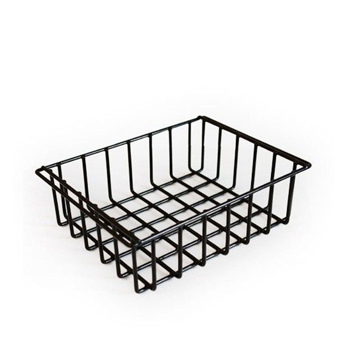 A heavy gauge rectangular metal wire basket by Canyon Coolers, boasting an open grid design similar to their Cooler Baskets, is set against a plain white background.