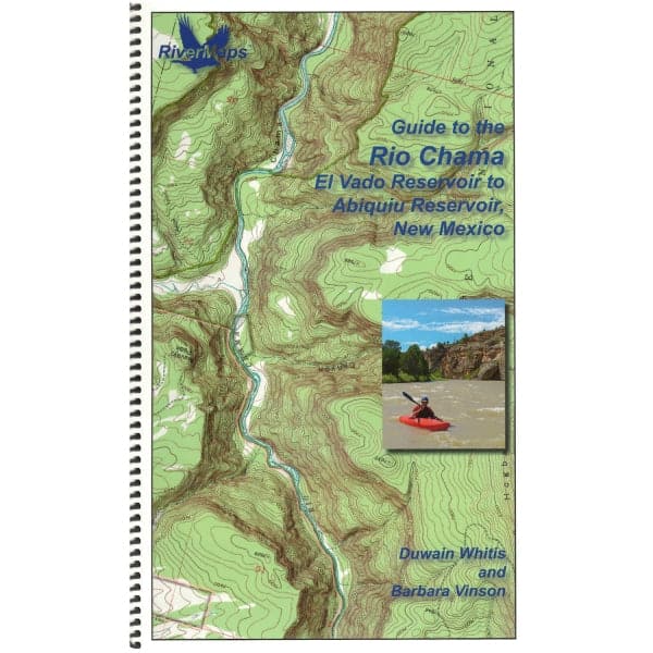 Featuring the Chama River Guide gift for rafter, guide book manufactured by Rivermaps shown here from one angle.