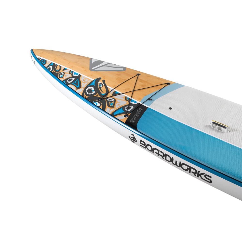 Featuring the Chinook 12'6 rigid sup manufactured by Boardworks shown here from a third angle.