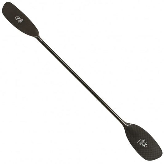 A black Double Diamond paddle from Werner Paddles, featuring a Performance Core Blade with logo and text on each blade, isolated on a white background.