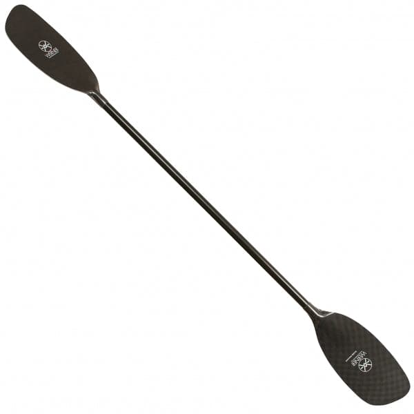 Featuring the Double Diamond carbon fiber whitewater paddle manufactured by Werner shown here from a second angle.